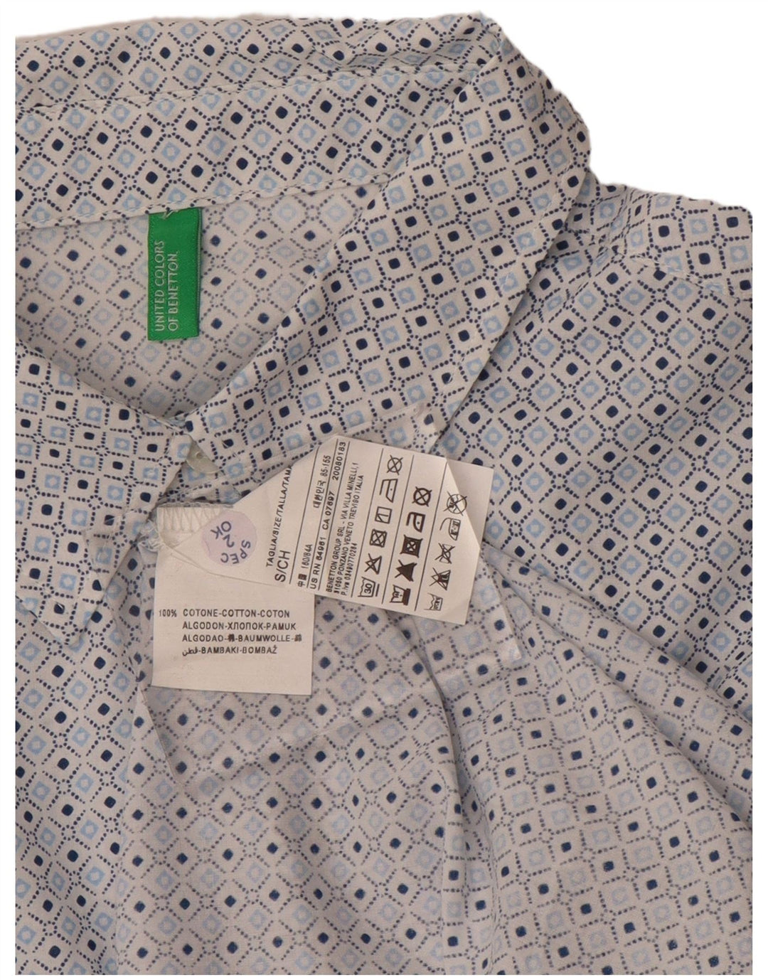Koszula damska Benetton, mała, niebieska, z geometrycznej bawełny