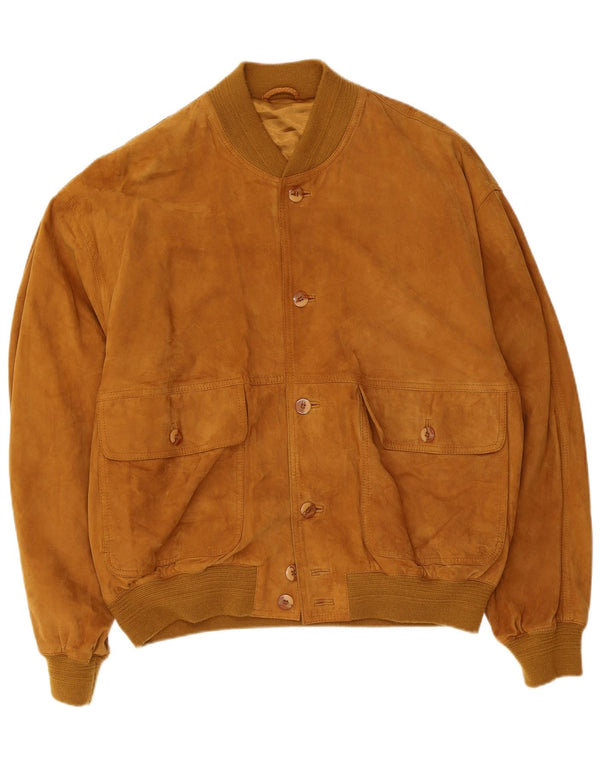 Vintage męska zamszowa kurtka bomber UK 40 duża brązowa skóra