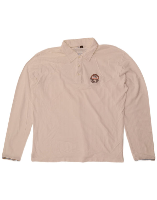 Męska koszulka polo z długim rękawem Napapijri, biała bawełna, 3XL