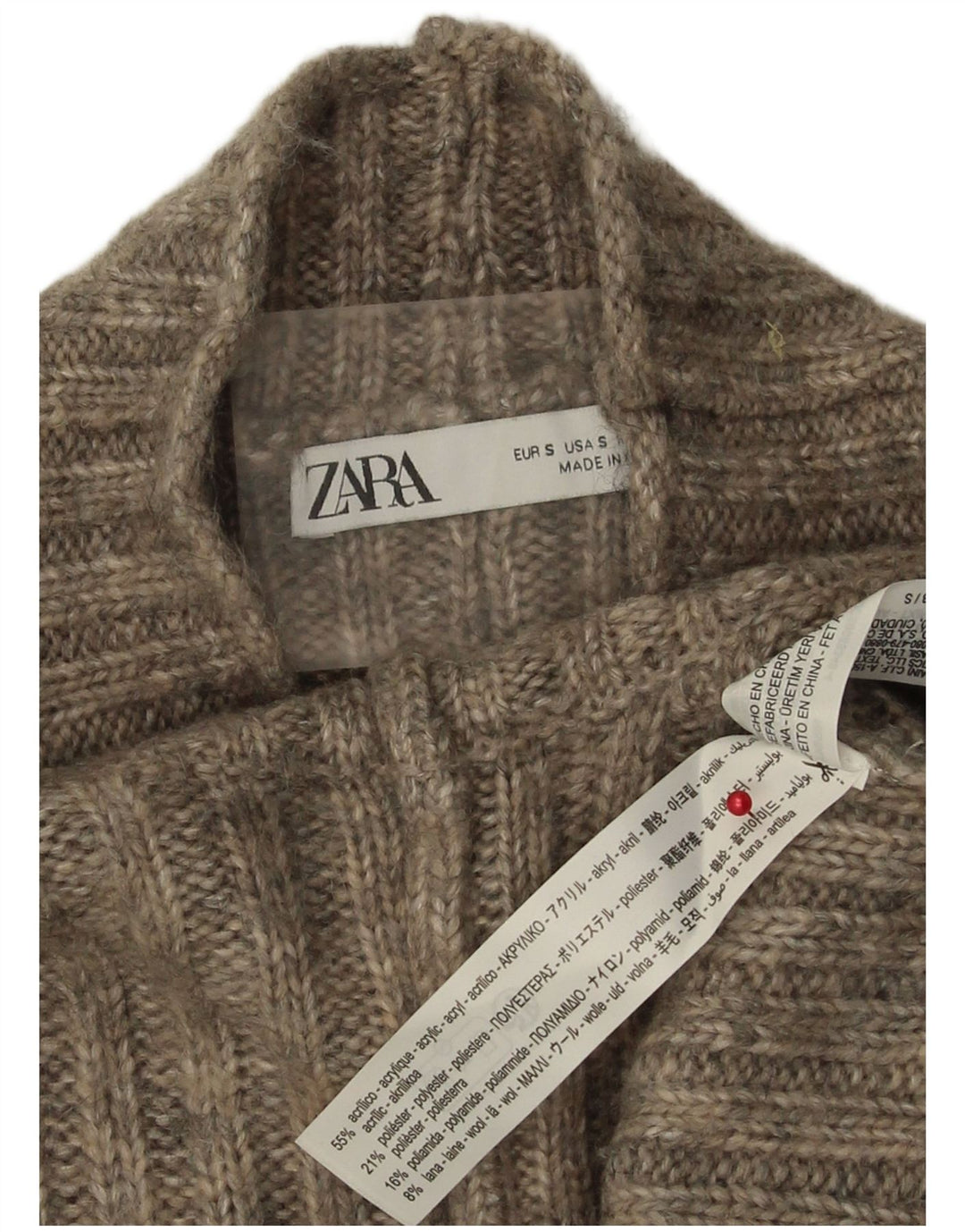 Sweter damski Zara z golfem UK 10, mały, szary, akrylowy