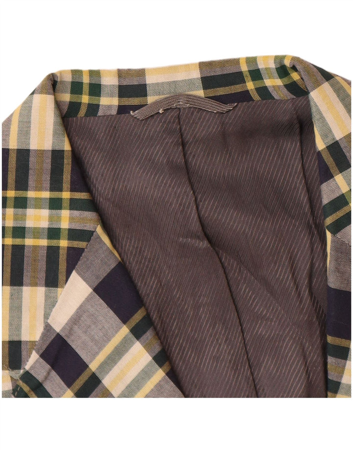 Vintage męska marynarka zapinana na 2 guziki, mała granatowa kratka