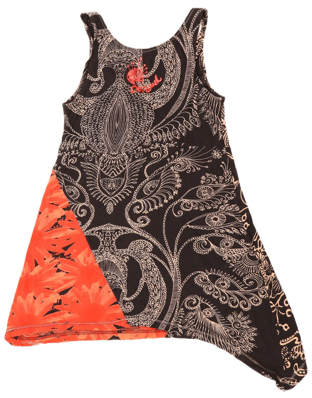 Damska asymetryczna tunika bez rękawów DESIGUAL UK 10, mała, czarna, w kwiaty