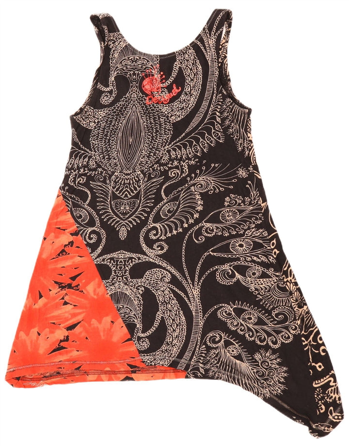 Damska asymetryczna tunika bez rękawów DESIGUAL UK 10, mała, czarna, w kwiaty