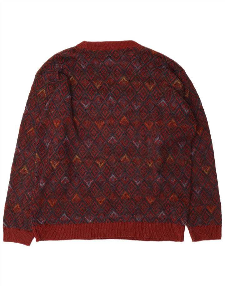 Marks & Spencer Męski sweter z okrągłym dekoltem, duży, czerwony, geometryczny akryl