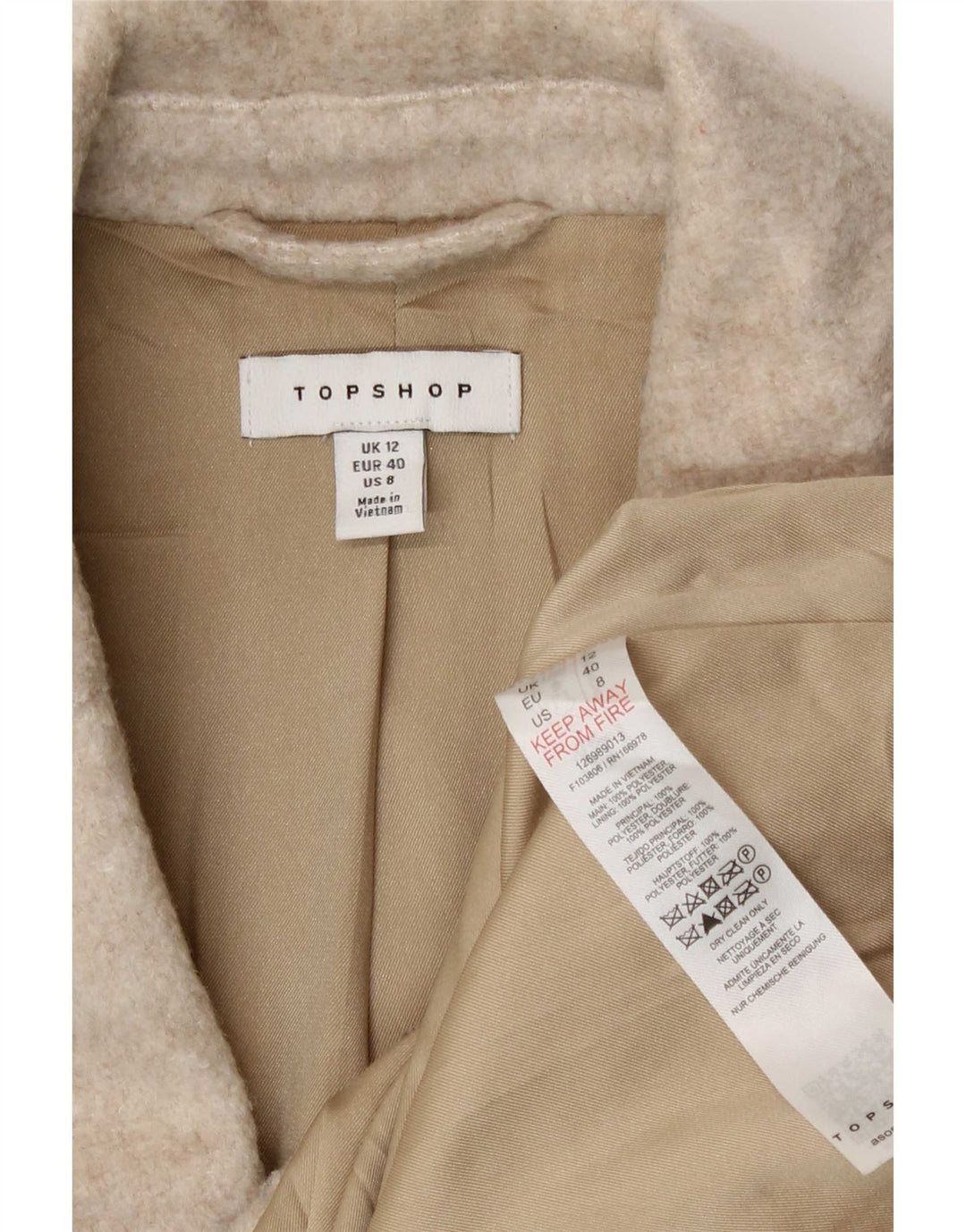 Damska marynarka zapinana na 3 guziki Topshop UK 12, średni beżowy poliester