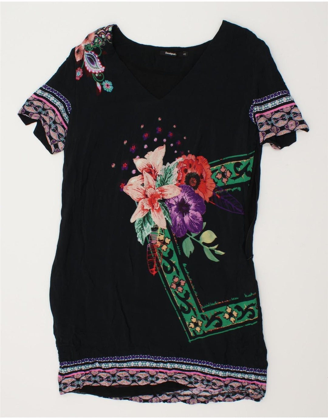 DESIGUAL Womens Sheath Dress EU 42 Large Black Floral Vintage Desigual and Second-Hand Desigual from Messina Hembry 