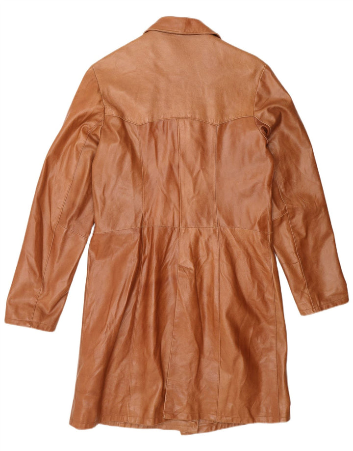 DAVIN Womens Leather Coat IT 44 Medium Brown Leather