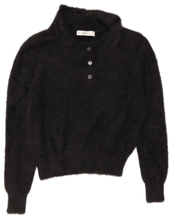 Damski sweter z krótkim rękawem Zara UK 10, mały, czarny nylon