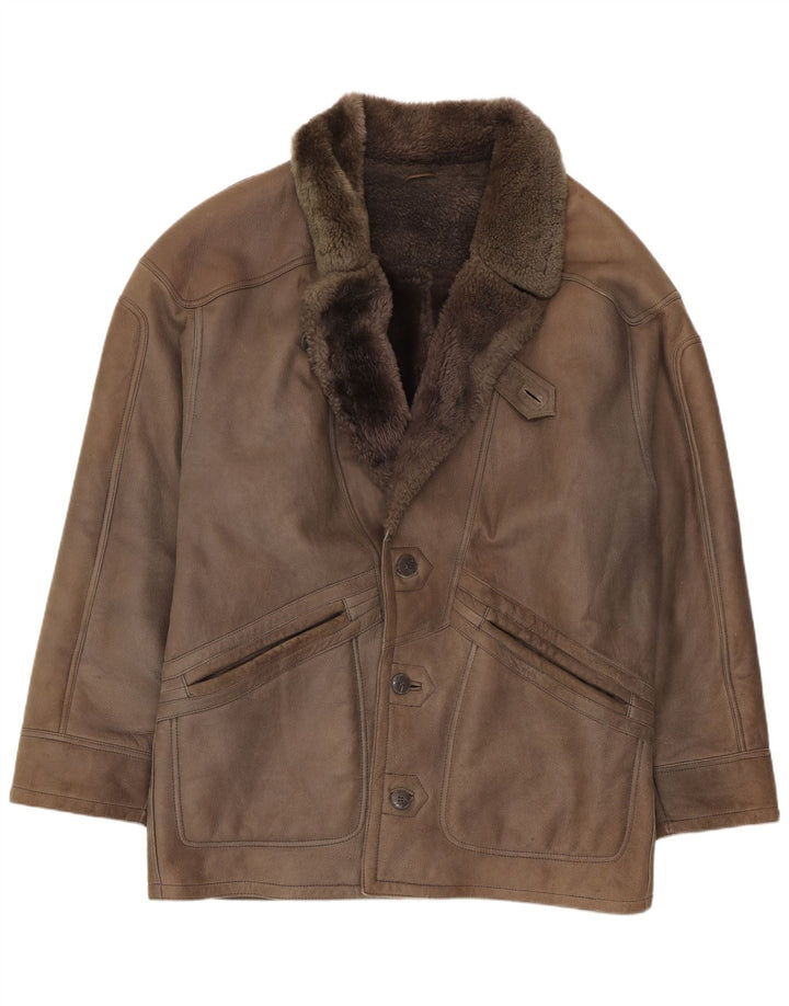 Vintage męska kurtka shearling IT 52 XL brązowa