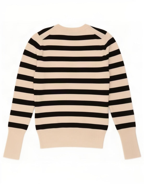 Damski sweter Zara z okrągłym dekoltem UK 8 w małe, złamane białe paski, wiskoza