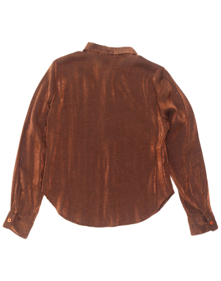 Damska bluzka koszulowa paszportowa UK 10 Small Brown wiskoza