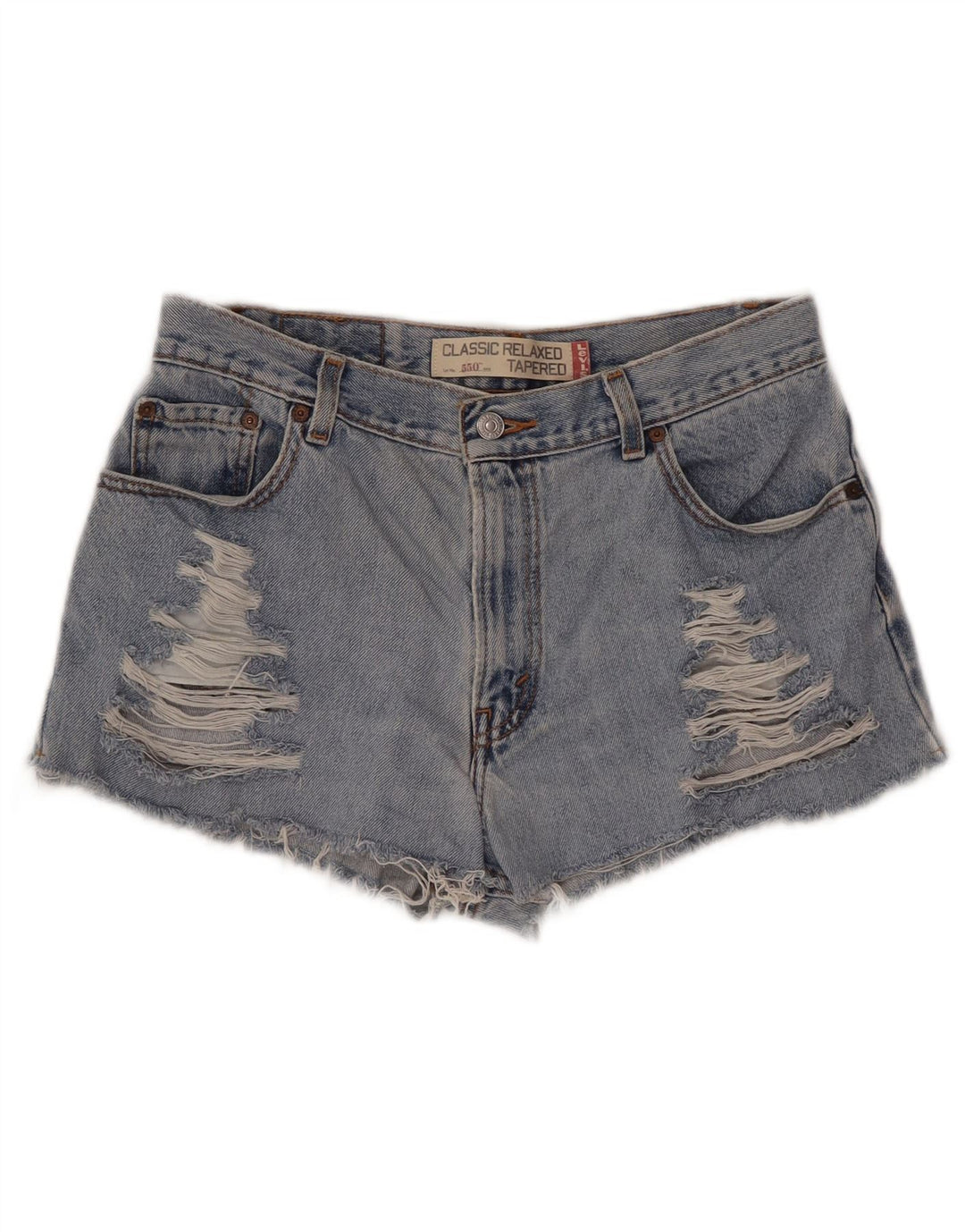 Damskie spodenki jeansowe LEVI'S 550 w trudnej sytuacji US 12, duże W30, niebieskie