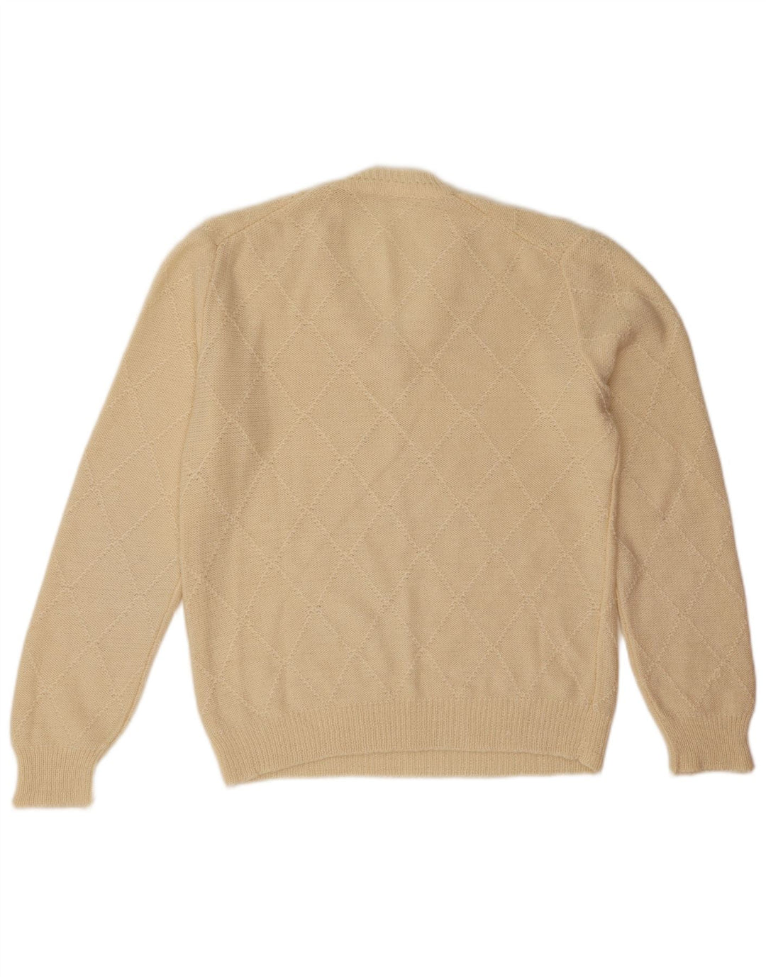 Vintage męski sweter z dekoltem w kształcie litery V, duży, w kolorze złamanej bieli Argyle/diament