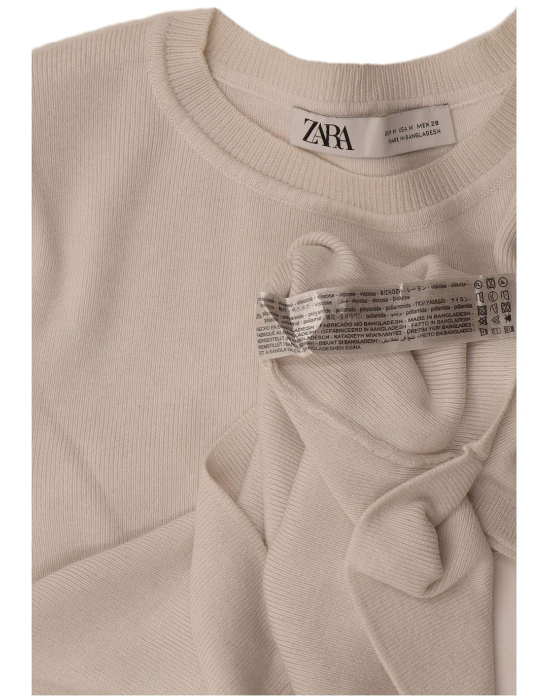 Damski krótki top Zara UK 12, średni złamanej bieli, wiskoza