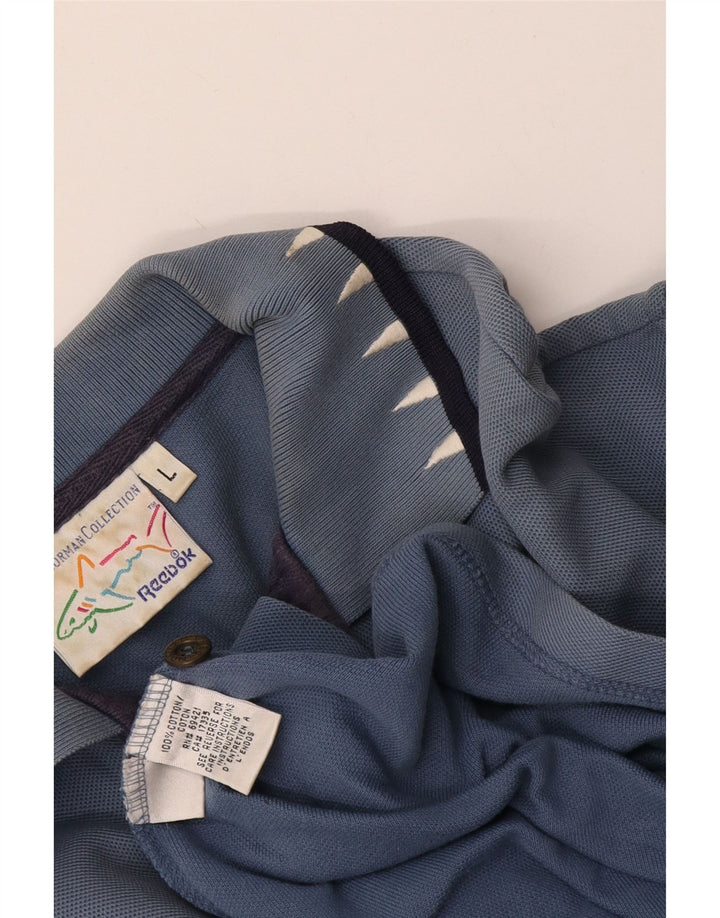 Męska koszulka polo Reebok z grafiką, duża, niebieska, bawełniana