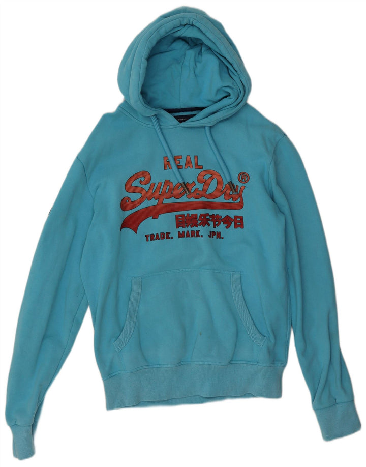 Męski sweter z kapturem Superdry z grafiką, średnioniebieski, bawełniany