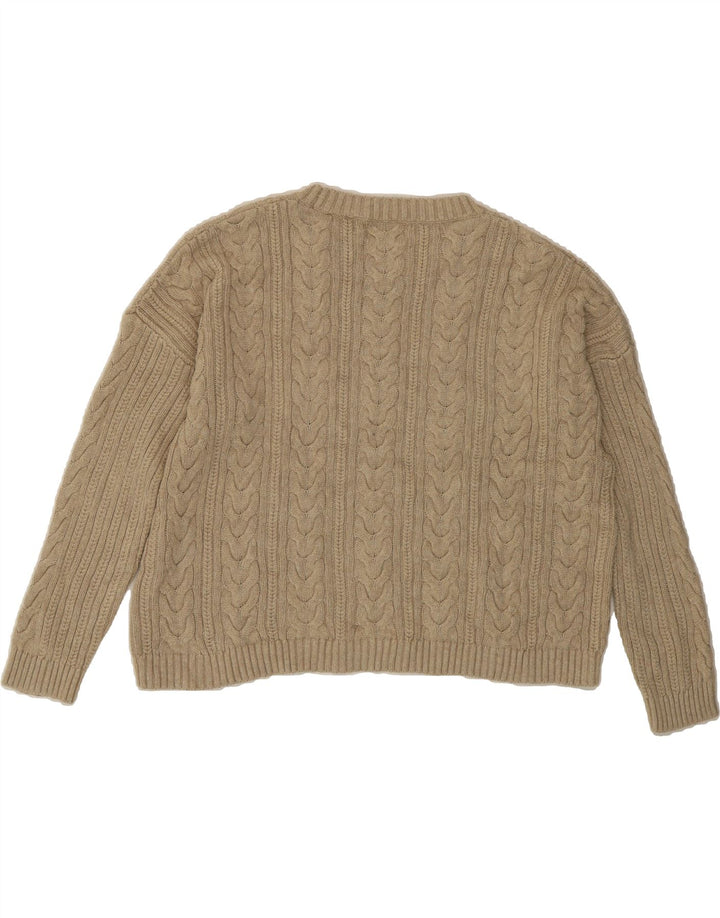 SUPERDRY Womens Oversized Crop Crew Neck Jumper Sweater UK 12 Medium Beige Vintage Superdry and Second-Hand Superdry from Messina Hembry 