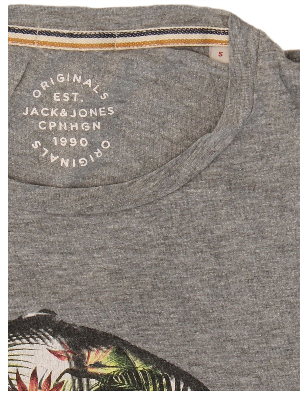 Męski T-shirt z grafiką JACK & JONES, mały, szary, nakrapiany
