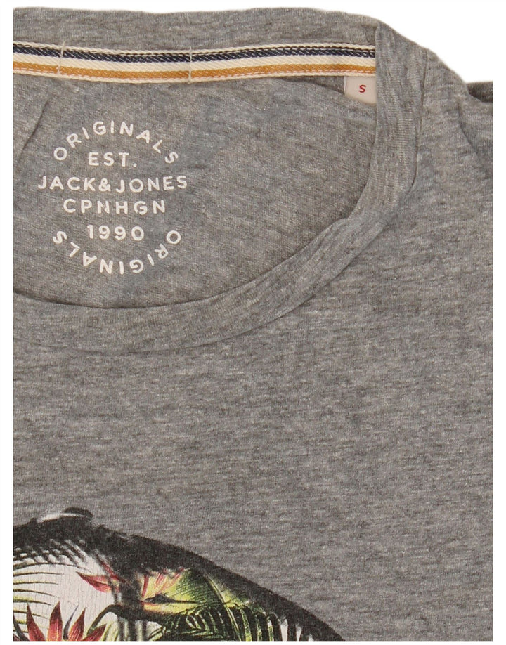 Męski T-shirt z grafiką JACK & JONES, mały, szary, nakrapiany