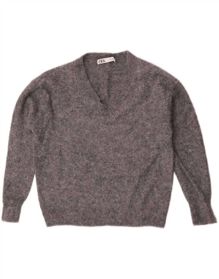 Sweter damski Zara Oversize z dekoltem w kształcie litery V, UK 10, mały, szary, nakrapiany
