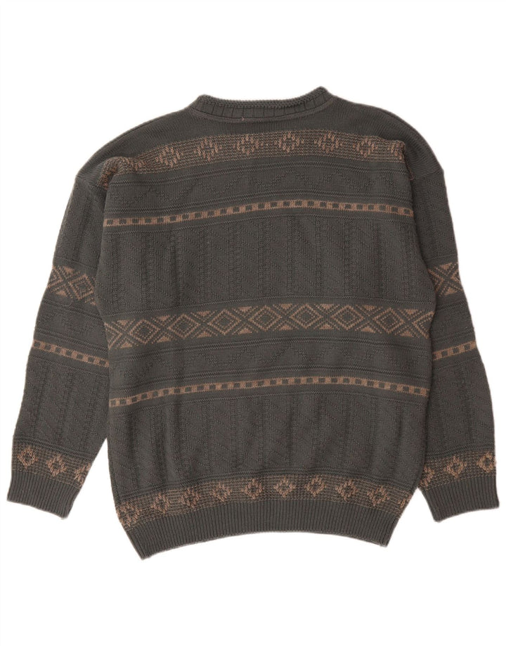 Męski sweter Xavier z dekoltem w łódkę Średni szary, geometryczny wełniany