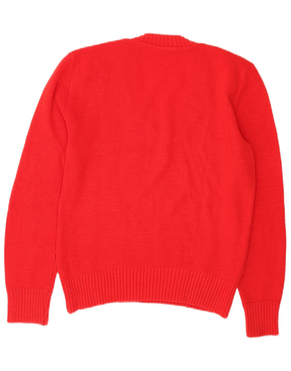 Sweter damski w stylu vintage z dekoltem w kształcie litery V, UK 16, duży czerwony