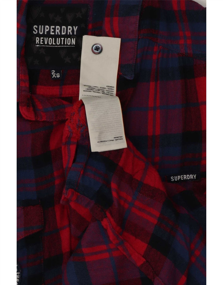 Damska koszulka oversize Superdry z grafiką bez rękawów UK 2 2XS w czerwoną kratkę