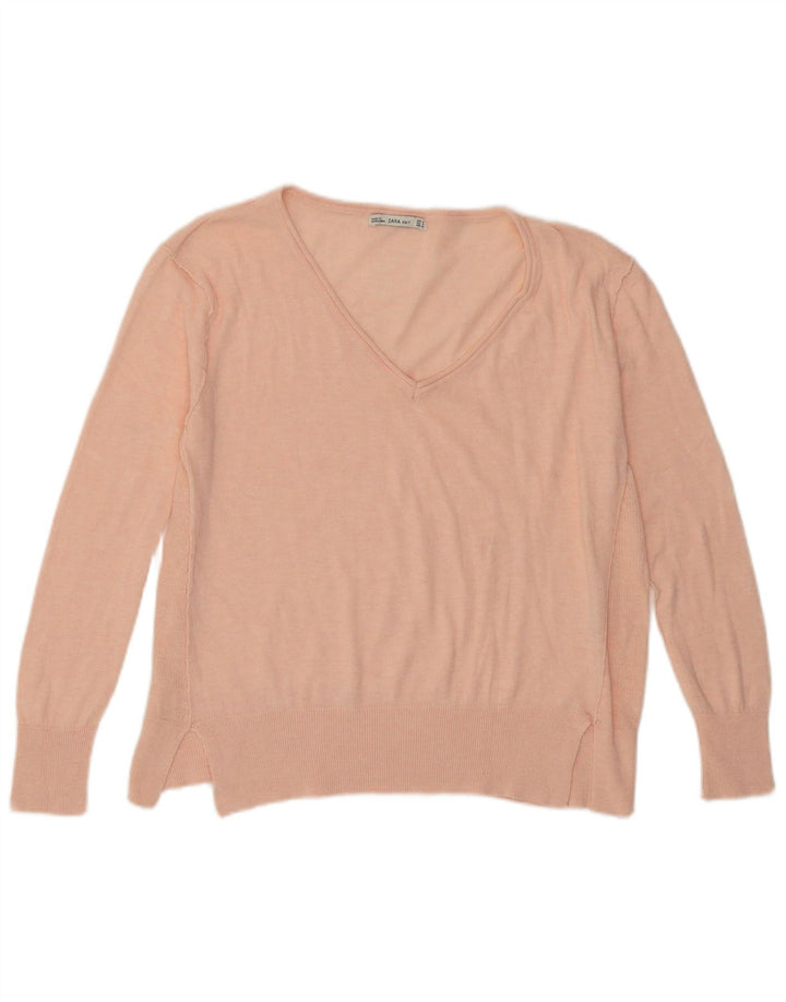 Sweter damski Zara z dekoltem w kształcie litery V, UK 10, mały, różowy