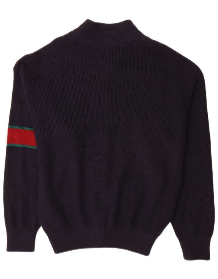 Vintage męski sweter rozpinany, duży, granatowy, wełniany blok kolorów