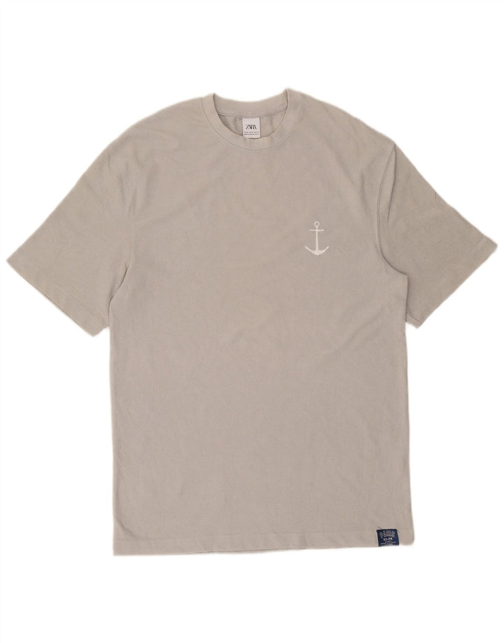 T-shirt męski Zara Top, średnioszary, bawełniany