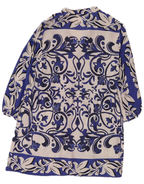 Damska tunika z rękawem 3/4 Zara UK 18 XL Niebieska lniana w kwiaty