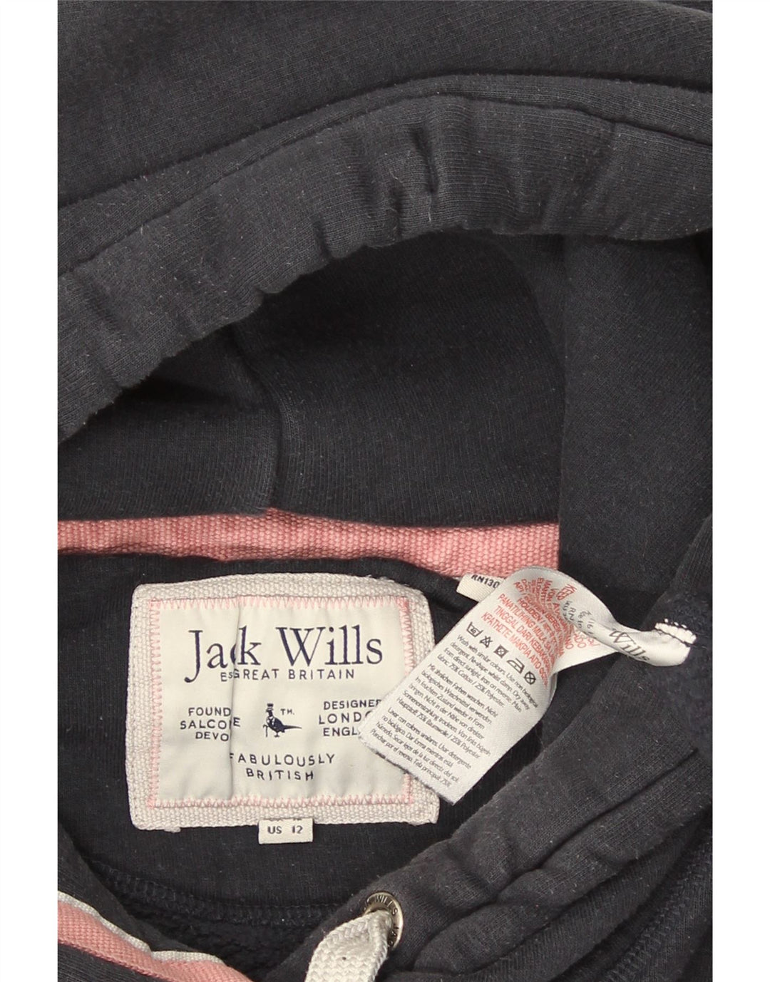 Damski sweter z kapturem Jack Wills Graphic, oversize, UK 12, średni granatowy