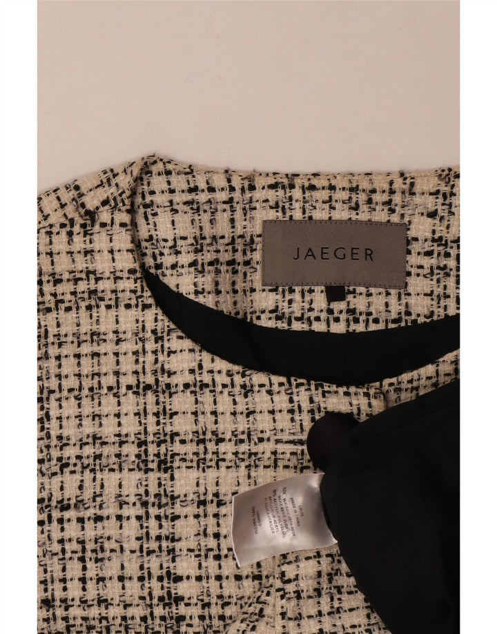 Damska marynarka Jaeger zapinana na 4 guziki i rękaw 3/4 UK 16 w dużą beżową kratkę