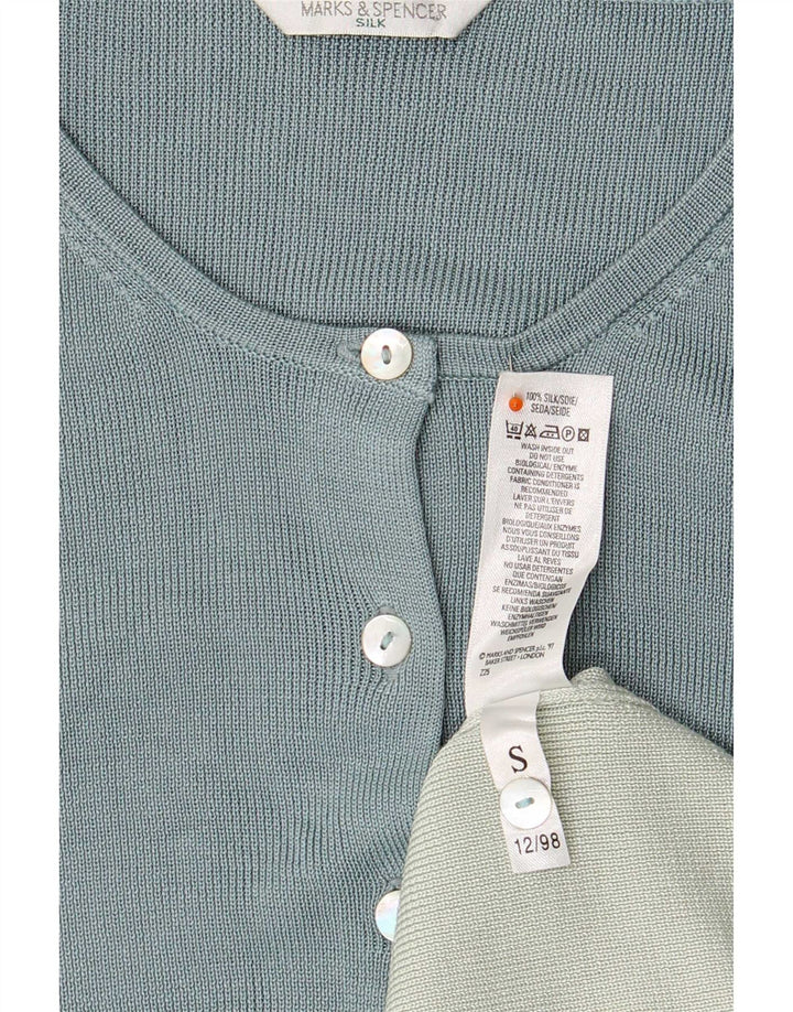 Marks & Spencer Damski sweter rozpinany UK 16, duży, niebieski, jedwabny w bloki kolorów