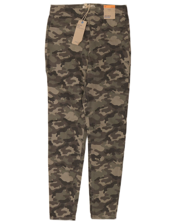 Marks & Spencer Womens High Waist Trousers UK 10 Small W28 L28 Khaki