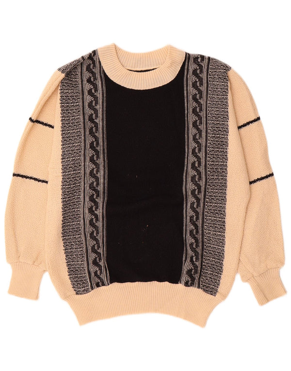 Sweter damski w stylu vintage z dekoltem w łódkę UK 16, duży, beżowy blok kolorów