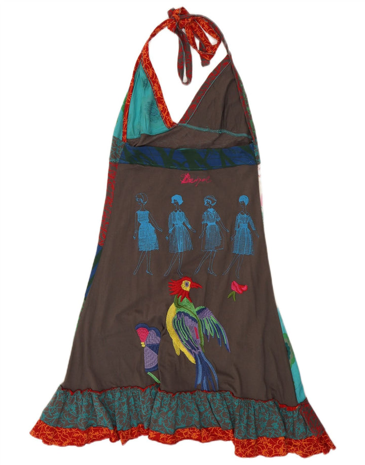 Desigual damska graficzna sukienka wiązana na szyi UK 8, mała, wielokolorowa w kwiaty