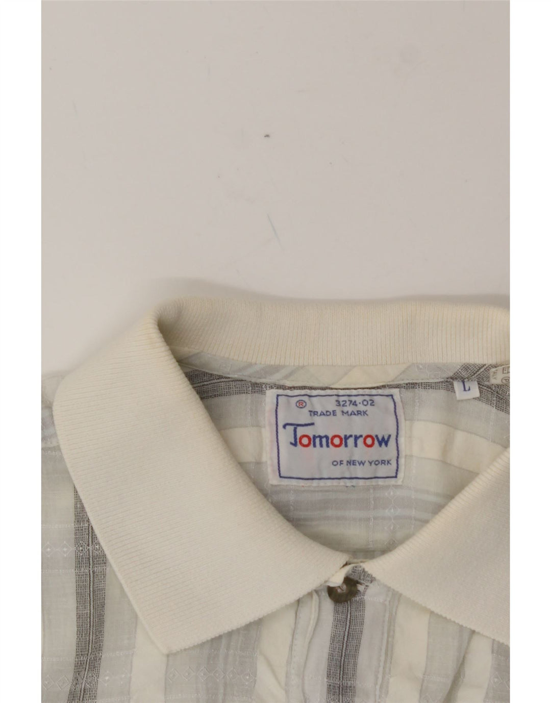 VINTAGE Mens Polo Shirt Large Grey Striped Cotton Vintage Vintage and Second-Hand Vintage from Messina Hembry 