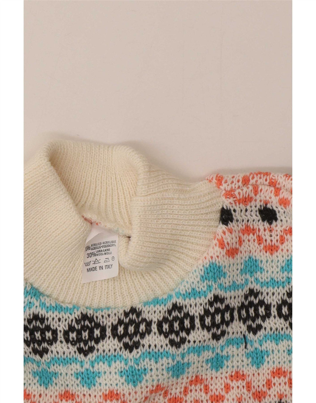 Vintage męski sweter z golfem, średni, wielobarwny, Fair Isle