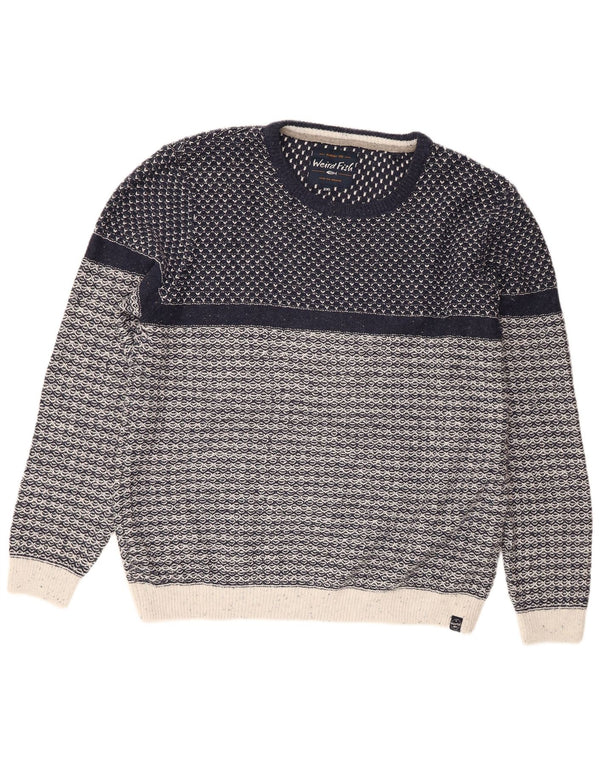 Męski sweter Weird Fish z dekoltem w łódkę, 2XL, granatowy, bawełniany w prążki