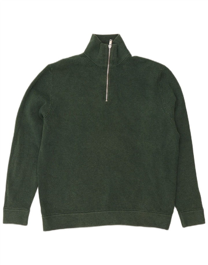 Marks & Spencer Męski sweter z zamkiem błyskawicznym XL, zielony, bawełniany