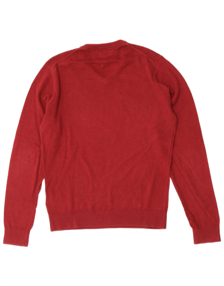 Męski sweter Tommy Hilfiger z dekoltem w kształcie litery V, mały, czerwony, bawełniany