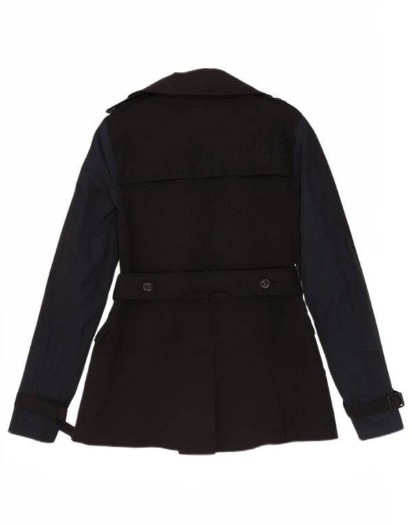 Damski trencz Superdry UK 10, mały, czarny, bawełniany w bloki kolorów