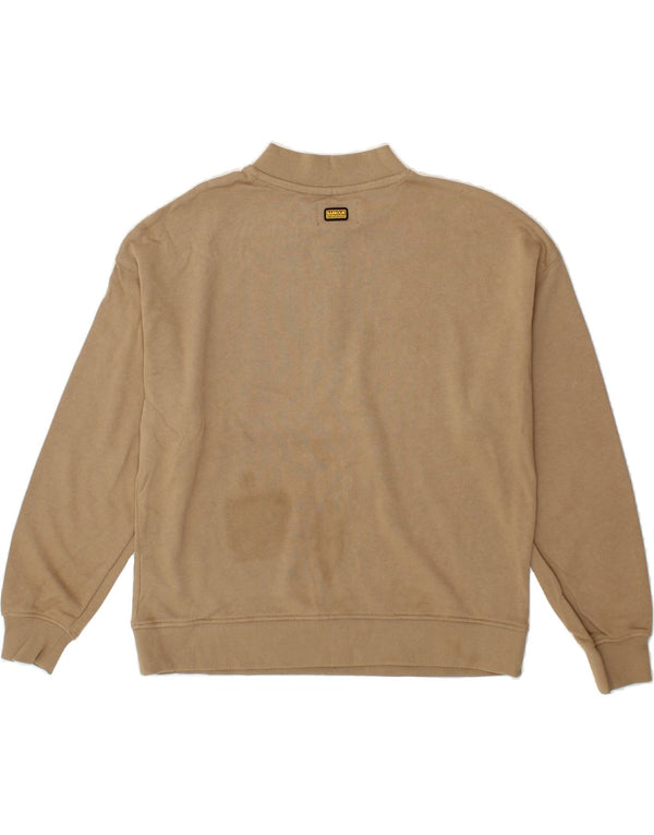 BARBOUR Womens Oversized Zip Neck Sweatshirt Jumper UK 8 Small Brown