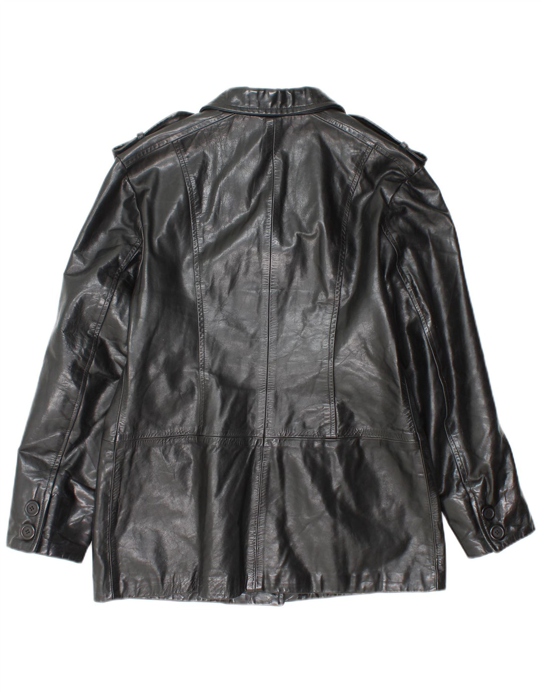 VINTAGE Womens Military Leather Jacket IT 44 Medium Black Leather