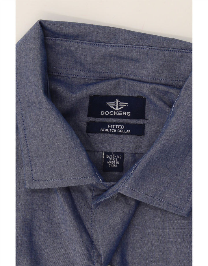 DOCKERS Mens Fitted Shirt Size 16 1/2 Large Blue Cotton Vintage Dockers and Second-Hand Dockers from Messina Hembry 
