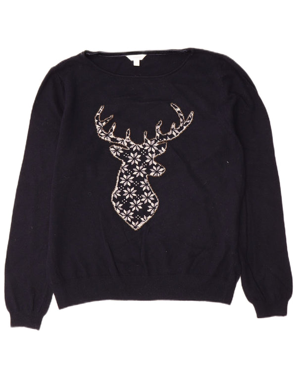 Damski sweter Monsoon z dekoltem w łódkę UK 16, duży granatowy Fair Isle