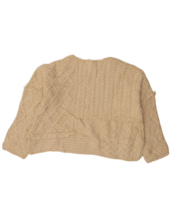 Damski sweter oversize Zara z okrągłym dekoltem UK 16, duży, beżowy, akrylowy