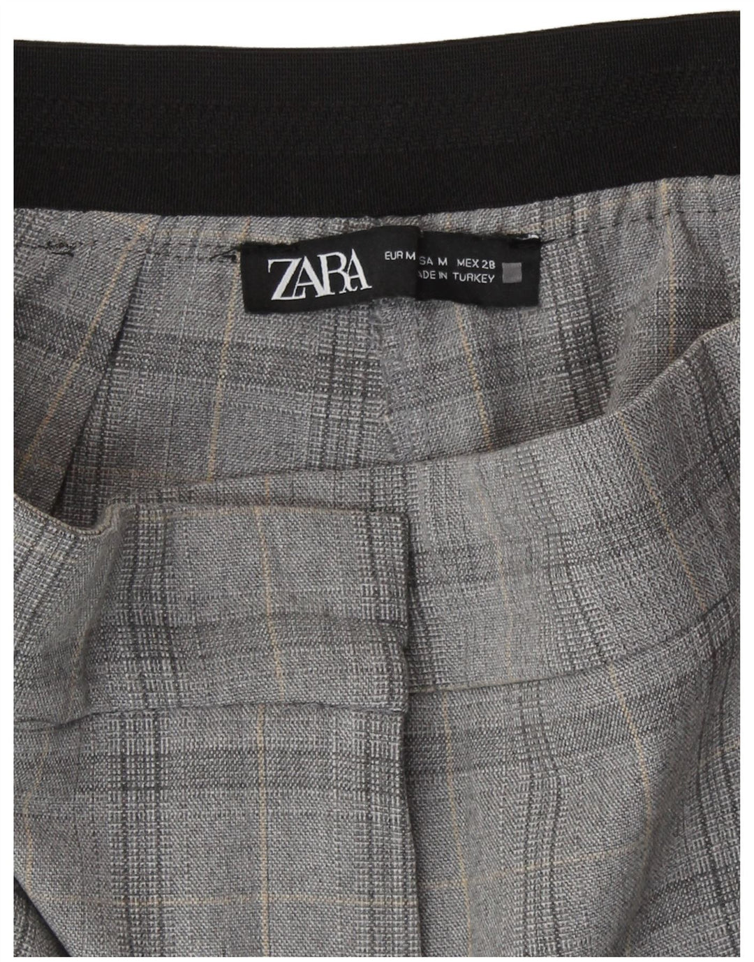 Spodnie damskie Zara Slim Chino, średnie W28 L27, szary poliester w kratę