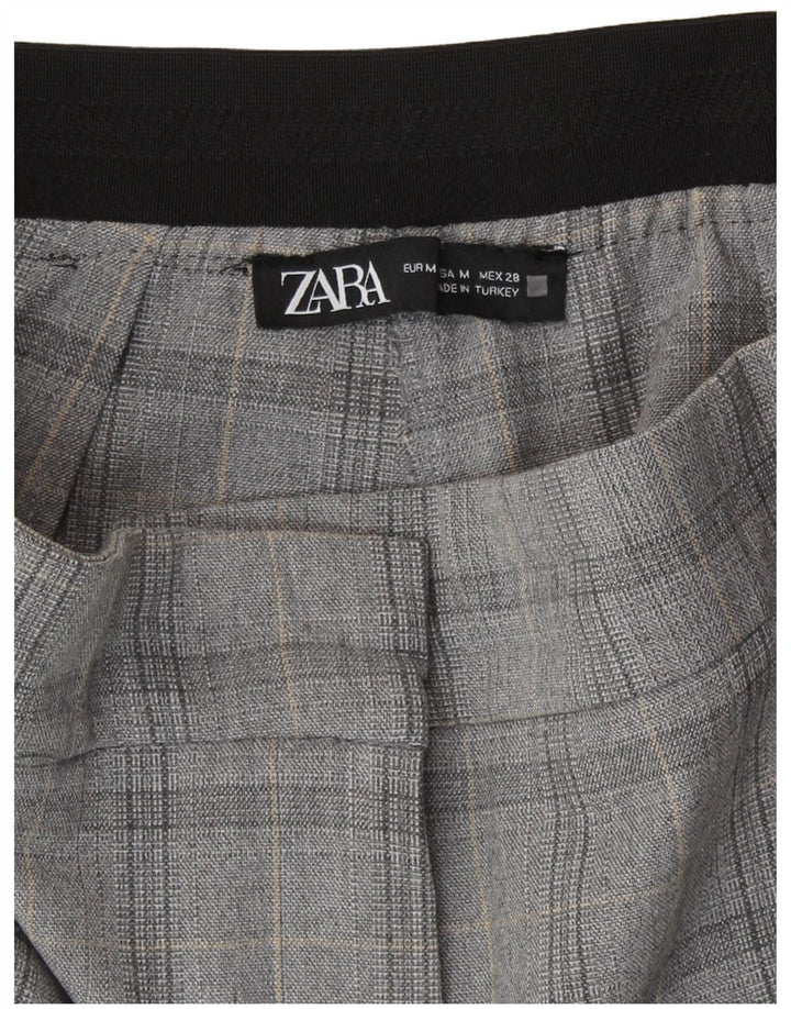 Spodnie damskie Zara Slim Chino, średnie W28 L27, szary poliester w kratę